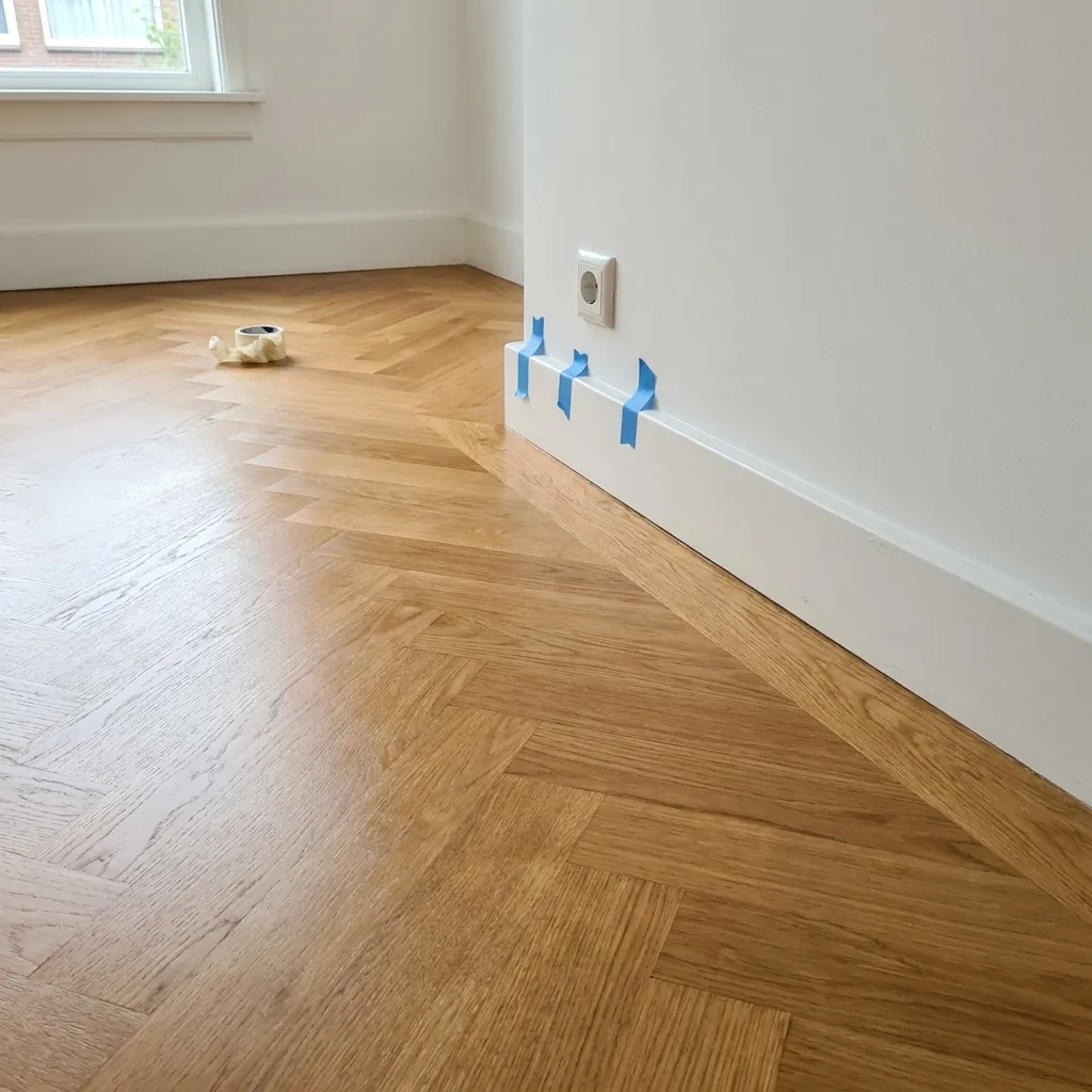 Detail visgraat tegen plint