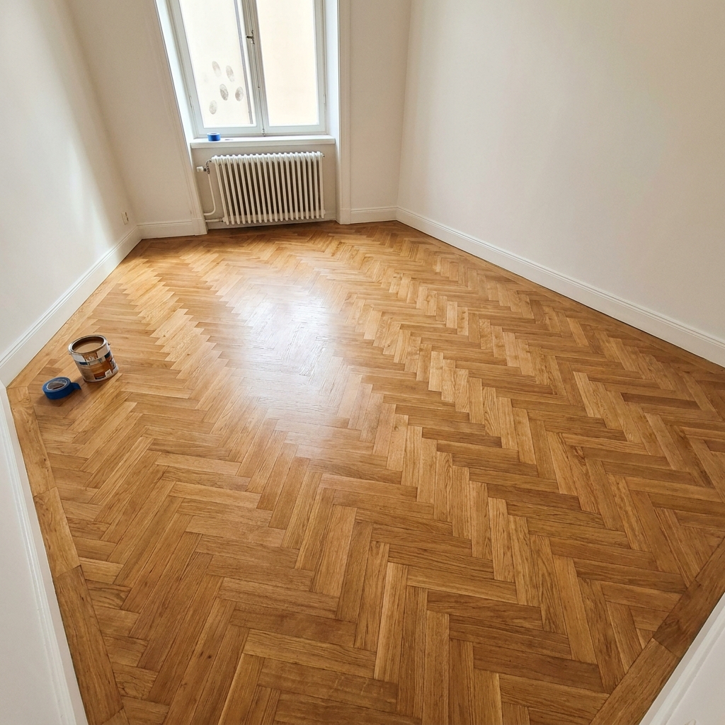 Visgraat parket vers gelakt