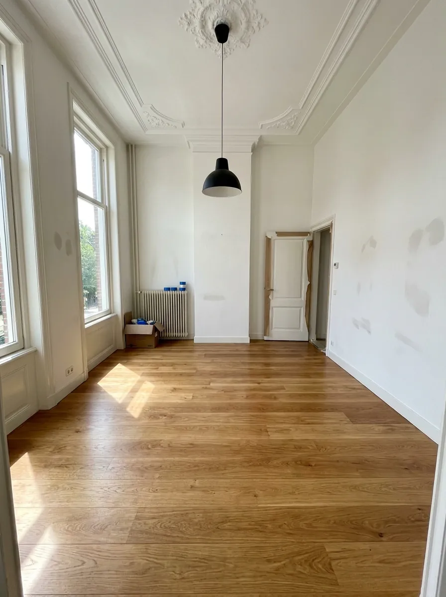 Hoog plafond met parket