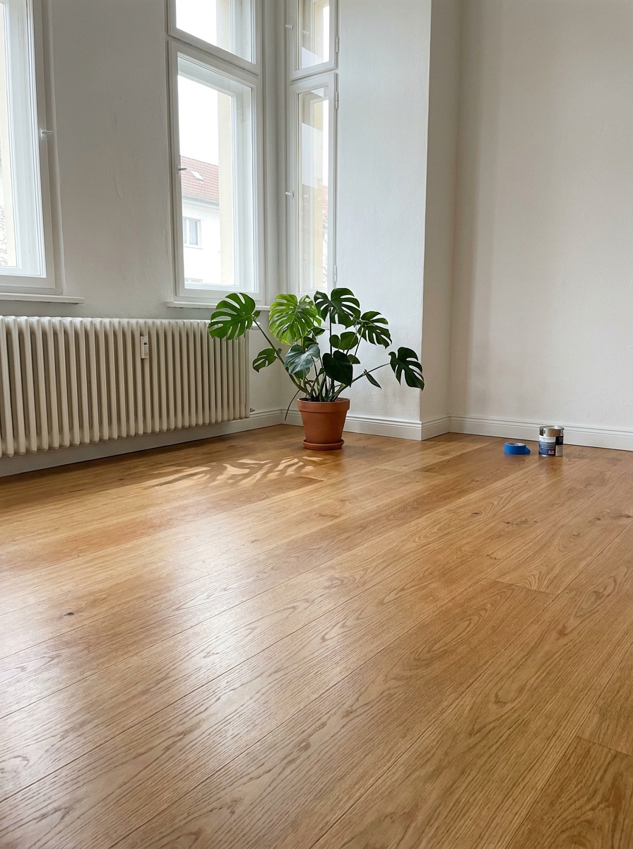 Plant op parket bij raam
