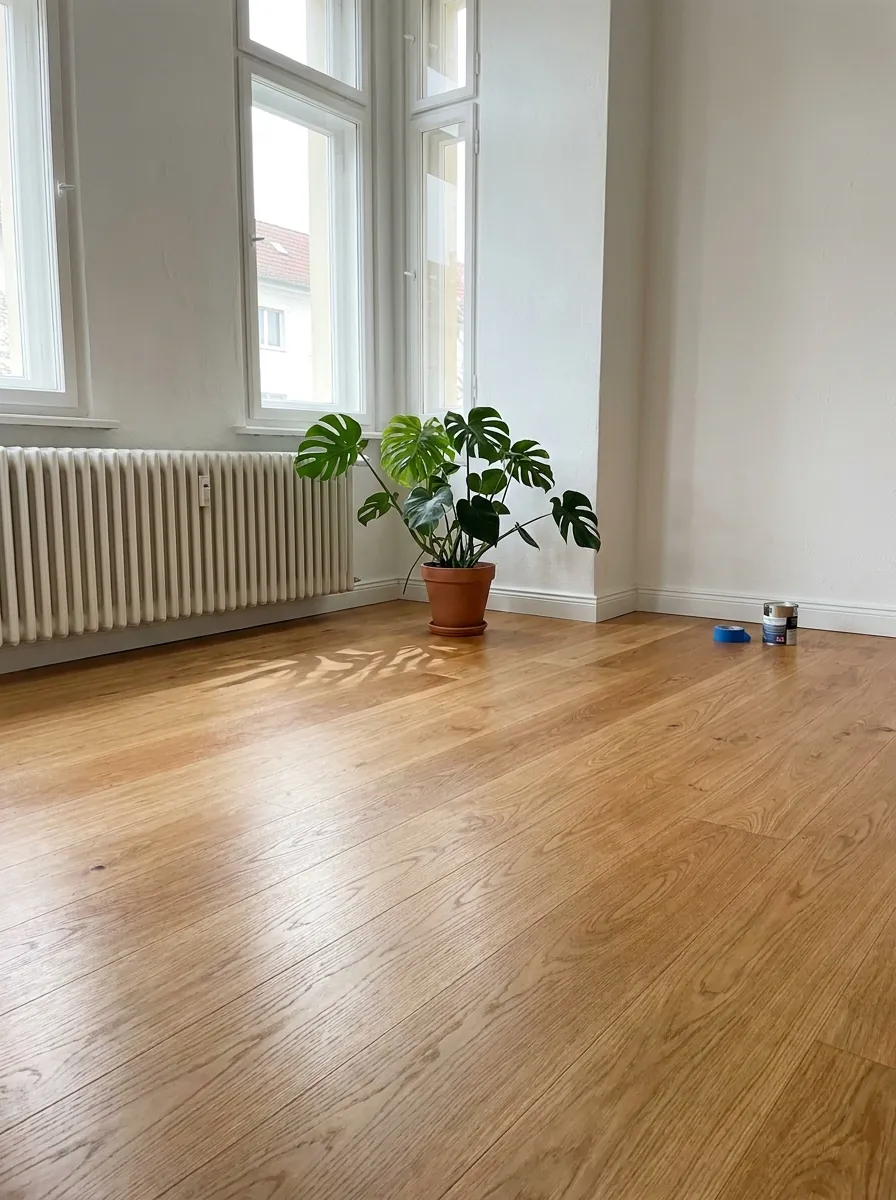 Plant op parket bij raam