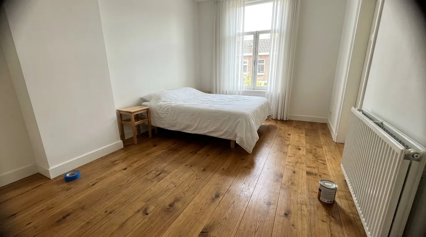 Slaapkamer met honey oak vloer
