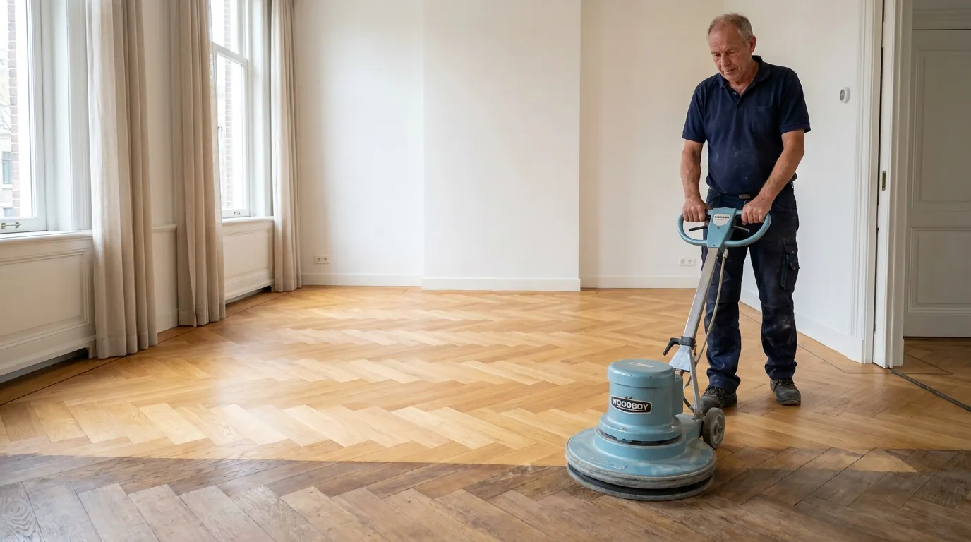 Vader van Woodler aan het schuren